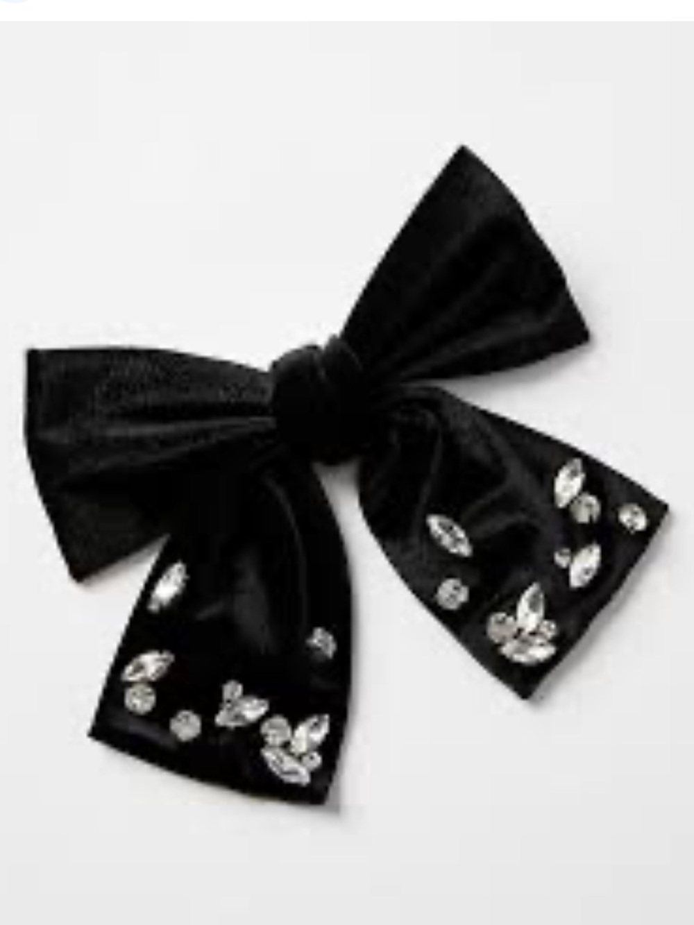 LOFT Black Velvet Bow Hair Clip with Crystal Embellishments